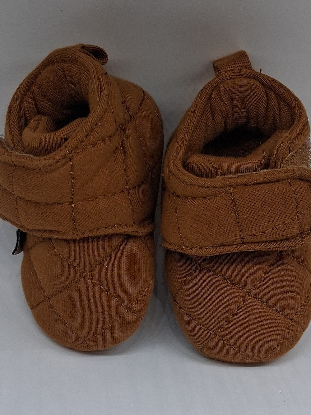 Quilted Brown Baby Walker Shoes with Hook-and-Loop Strap